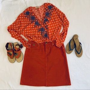 Chloe & Katie Boho Embroidered Surplice Top Small